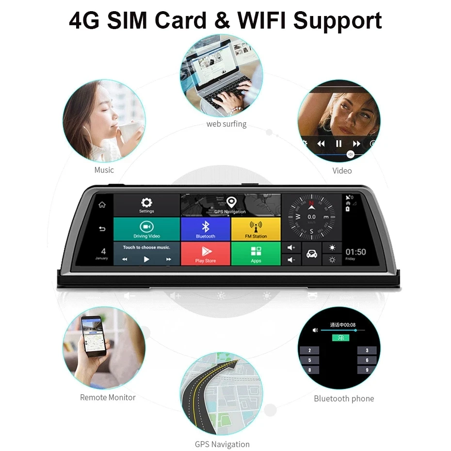4 Channel 4G Android 5.1 Car Dash Cam ADAS GPS Navigation HD 1080P Video Recorder Dashboard DVR WiFi App 24H Remote Monitoring | Автомобили