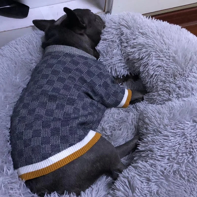 

French fashion brand Pet Dog Dog Clothes Dog Sweater Knitwear Pet Knitting Shirt Classic Fashio Pet Dog Clothes Plaid clothes