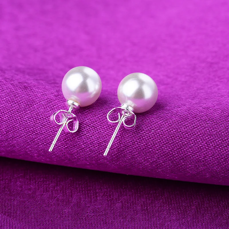 

925 Sterling Silver Pearl Stud Earring for Women Girl Wedding Gifts Jewelry pendientes plata de ley 925 mujer eh009