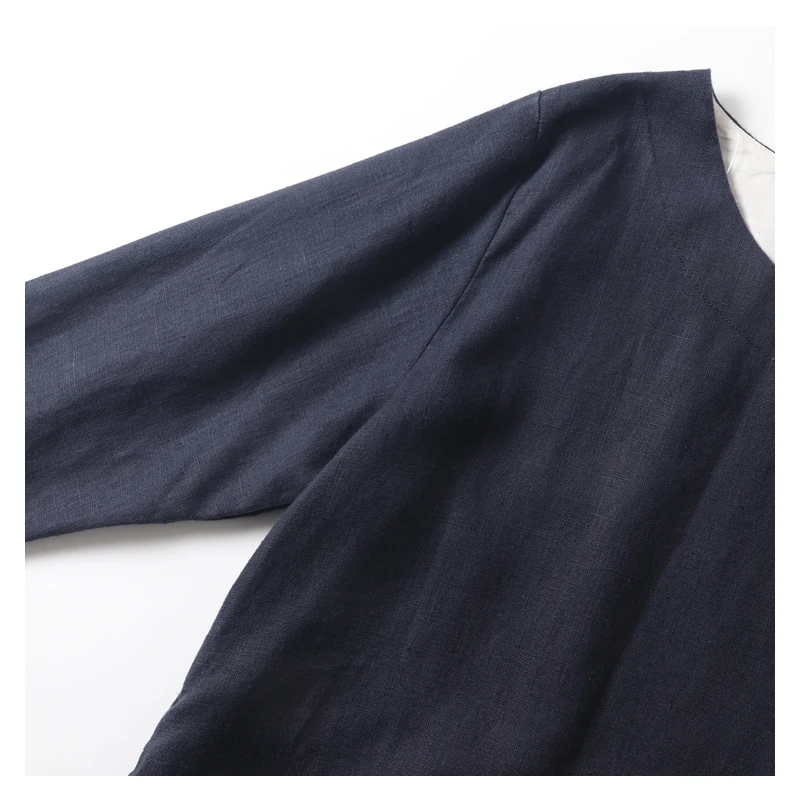 

natural 100% linen dress women casual long sleeve pullovers