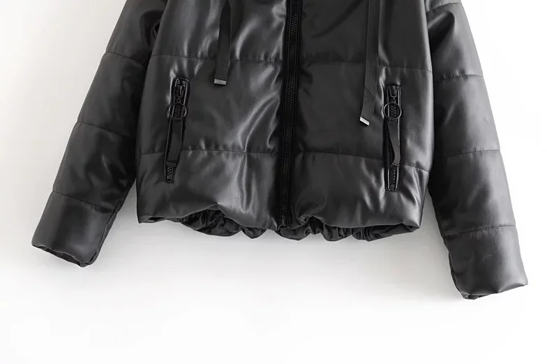 

Women's cotton padded jacket zipper thickening warm imitation leather coat winter Hooded Jacket bread coat European clothing