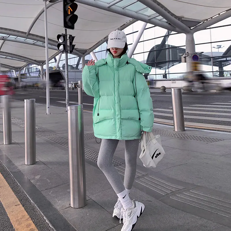 

Winter Women's Jackets Korean Version Loose Fashion Warm Down Coat Short Hooded White Duck Puffer Thick Bread Outwear Female