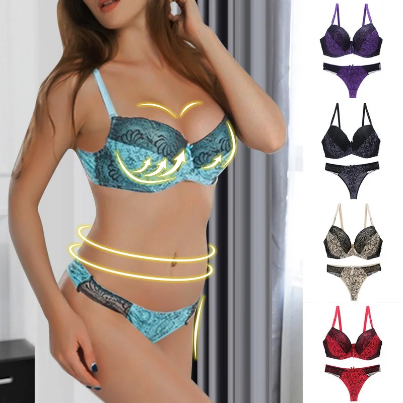 Женская сексуальная женщина кружева пуш ап бюстгальтер сексуальный комплект