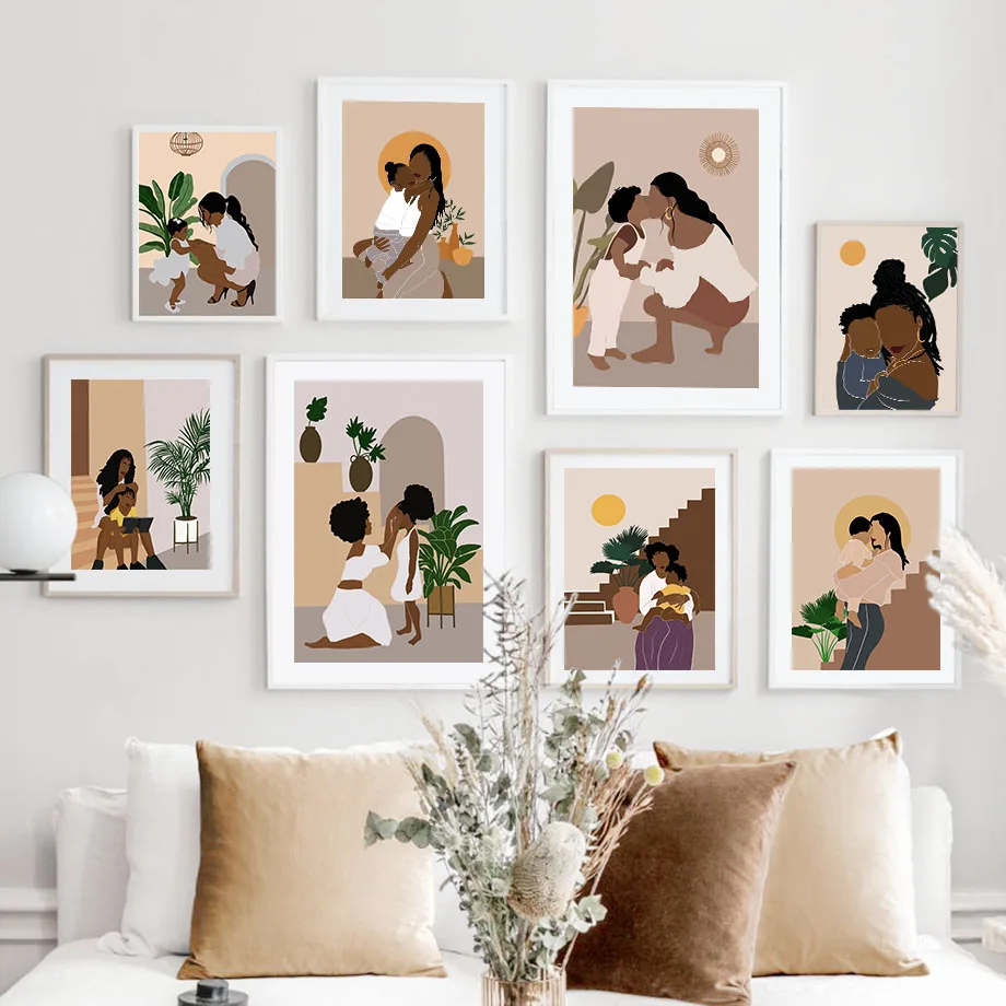 Абстрактные скандинавские плакаты и принты с милой девочкой мамой настенная