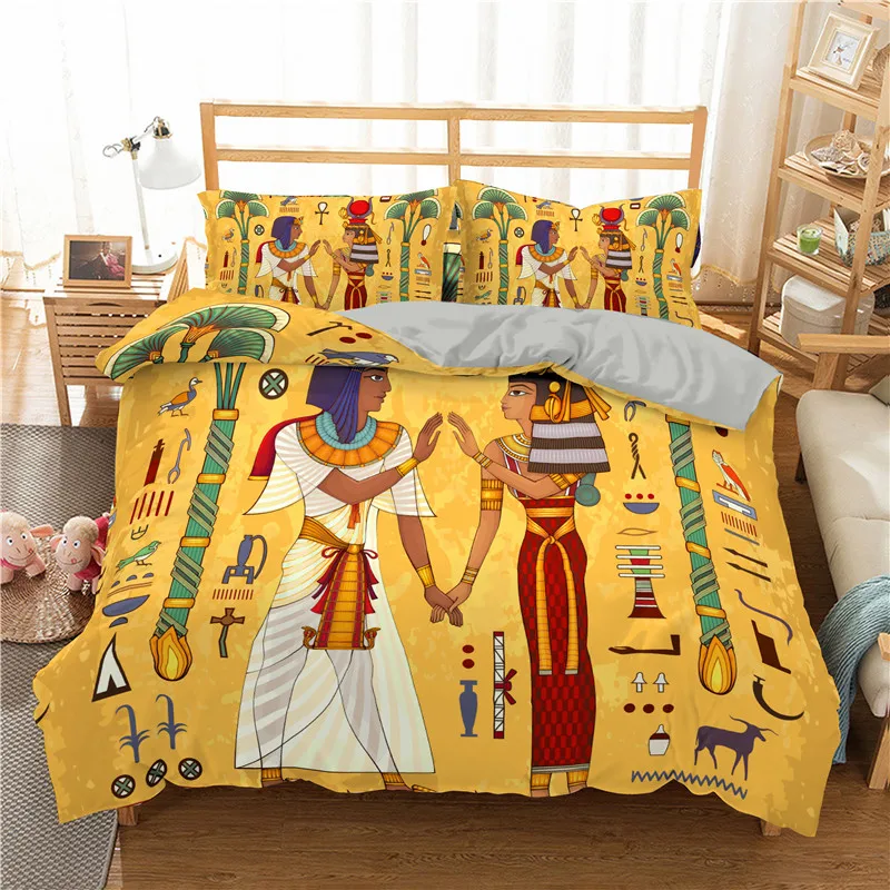 

Модный комплект постельного белья с египетским узором Древняя египетская цивилизация пододеяльник с персонажами домашний текстиль Африка...