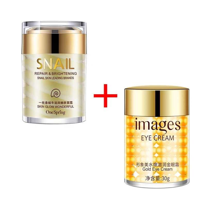 

OneSpring Moisturizing Snail Face Cream + Images Anti Wrinkles Gold Eye Cream Anti Aging Lifting Facial Skin Ageless Skin Care