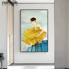 Плакаты и принты в стиле ретро, желтое платье для девочек, для гостиной, спальни