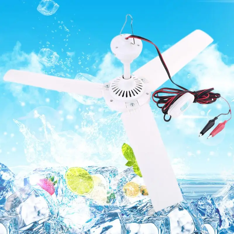 

19.7 inch 12V Ceiling Fan Air Cooler Hanging Tent Fans with ON OFF Switch 2.4m Cable for Home Bed Camping Outdoor Barbecue