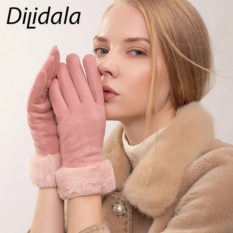 Dilidala утолщенные бархатные перчатки замшевые для сенсорного экрана женские