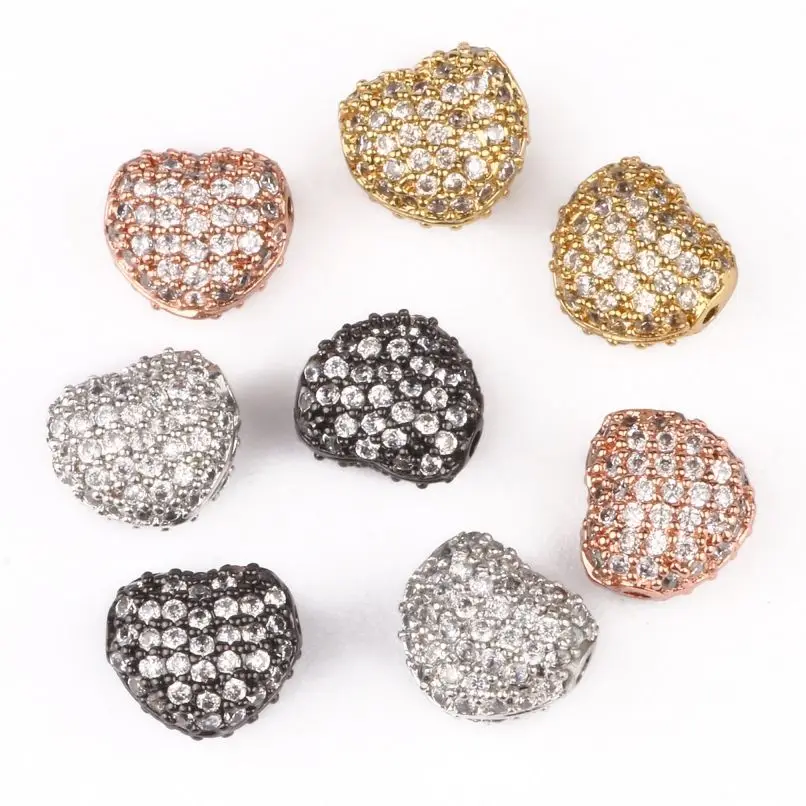 3pcs/lot CZ Spacer Beads Love Heart Shape Crystal Metal Brass Micro Pave Cubic Zirconia Beads for Jewelry Making Diy Bracelets
