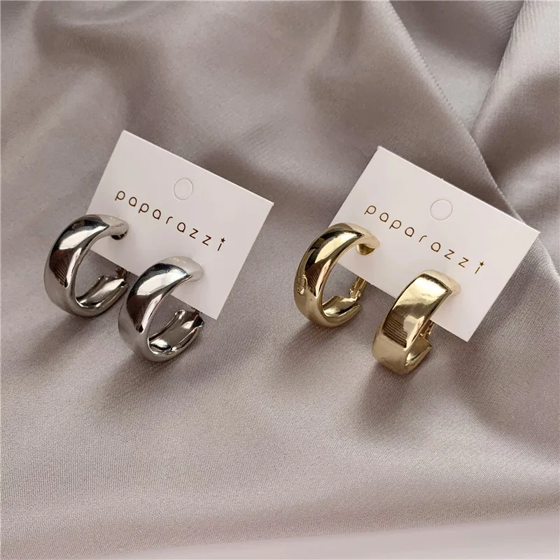 

Gold Silver Color Hoop Huggies Earrings Large Circle Hoops C Shape Statement Earring Women Girls Unique Metal Jewelry Hot Sale