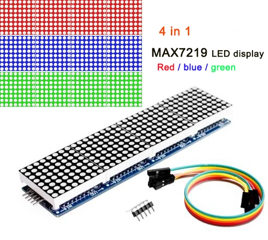 MAX7219 dot matrix module 8*8 common cathode 5V, red, blue and green 4 in one LED display with DuPont line