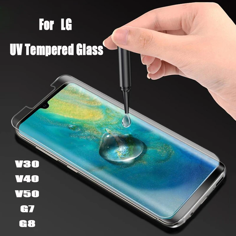 УФ жидкое закаленное стекло для LG V30 V40 G7 ThinQ защитная 3D изогнутая пленка UV клей G8