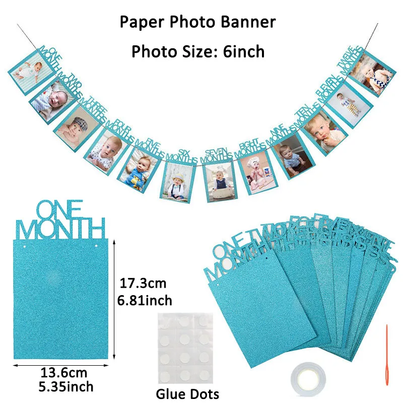 

Happy Birthday Photo Frame Banner for Family First Party Decoration Kids Baby Boy Girl My 1st One Year Supplies 12 Month
