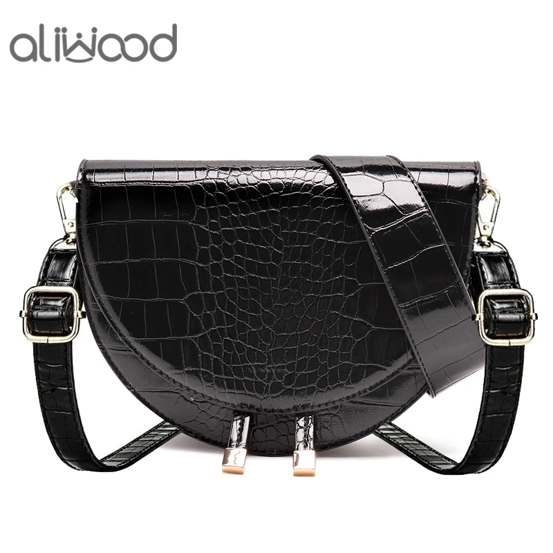 

aliwood Brand Crocodile Leather Crossbody Bags for Women Half Round Messenger Bag Alligator Handbags Shoulder Bag sac main femme