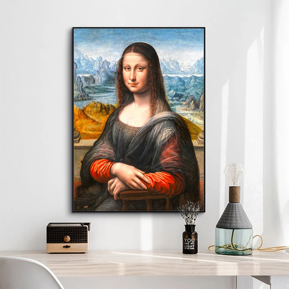 Портрет Улыбка Моны Лизы холст живопись репродукции да Винчи плакаты и принты