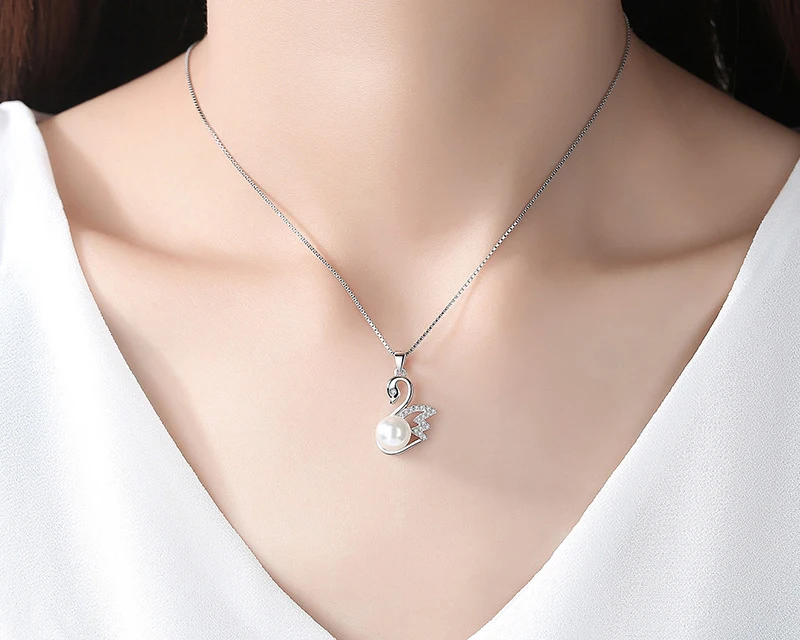 

High Quality Real S925 Fine Swan Pendant Nature Pearl Fashion Jewelry Pendants Set Chain Fashion Accessories Jewel Women Gifts