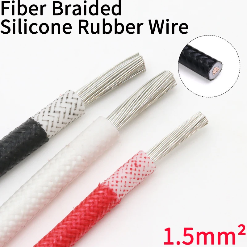 

Fiber Braided Silicone Rubber Wire Square 1.5mm Insulated Electric Heating Hotline Cable Copper High Temperature Carbon Warm