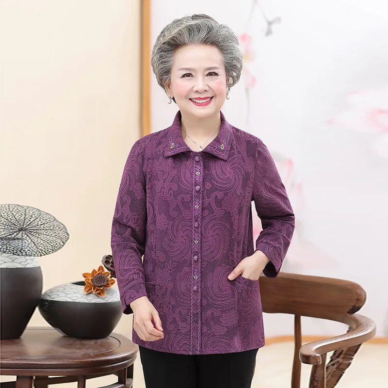 Блузка большого размера для пожилых женщин топы мам рубашка с длинным рукавом и