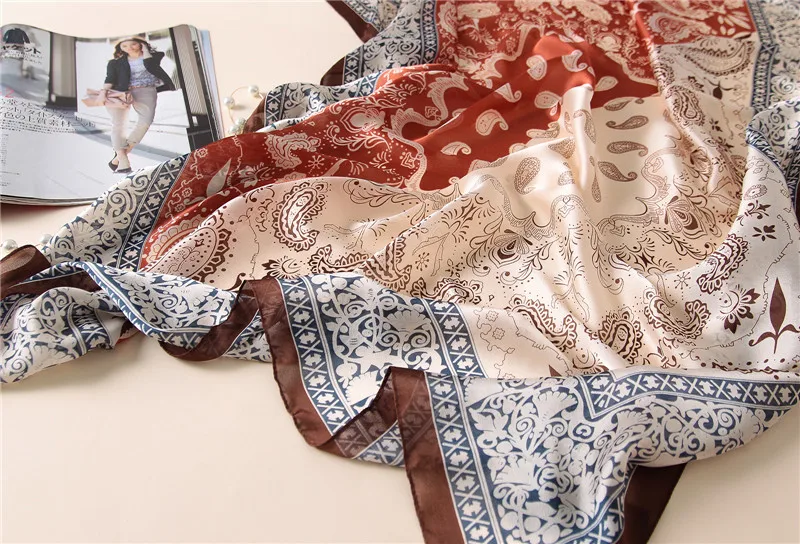 

New National Style Scarves Women's Fashion Printing Imitation Silk Sunscreen Silk Scarf Elegant Warm Thickened Scarf