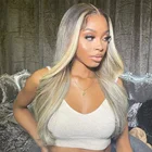 Парики из человеческих волос с прозрачными кружевами и Омбре, блонд с волнистыми бразильскими волосами Remy, с темными корнями, головная повязка, 13X 6, передние парики на сетке