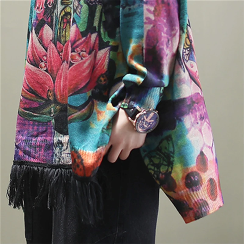 

New 2020 British Fashion Ladies Vintage Printed Sweaters Women Casual Loose Knitted Pullovers Female Jumpers Plus Size H0049