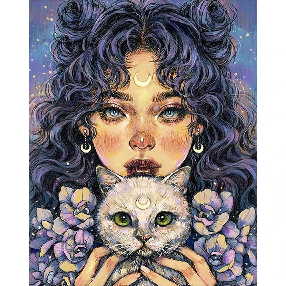 

40x50 см девушка и кошка, масло, искусственная роспись вручную, холст, сделай сам, масляная краска, картины