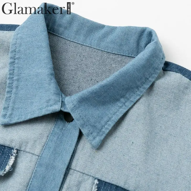 Glamaker свободная Лоскутная синяя Базовая куртка пальто для женщин длинный рукав