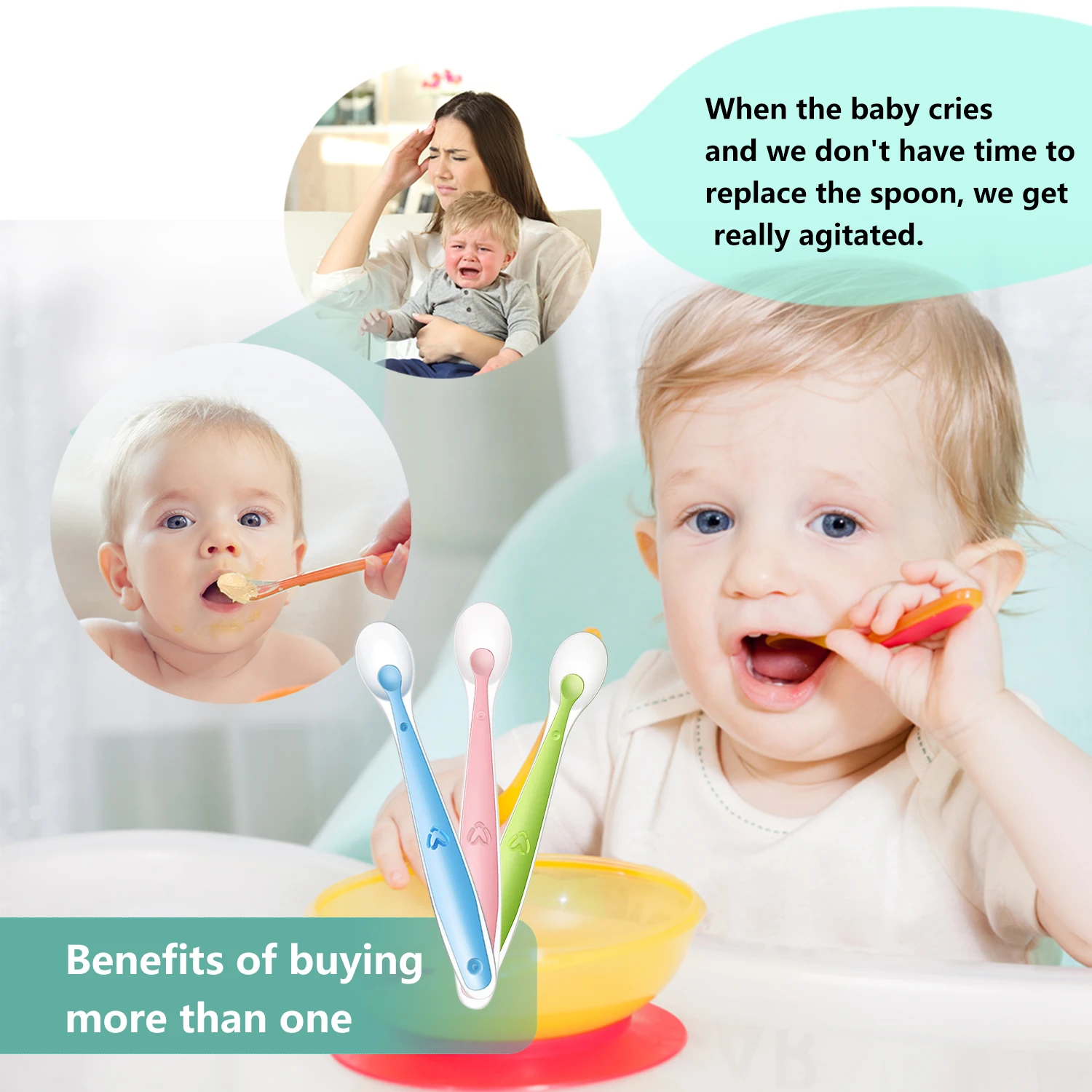 Baby Silicone Soft Spoon Training Feeding Spoons for Children kids  Infants Temperature Sensing images - 6