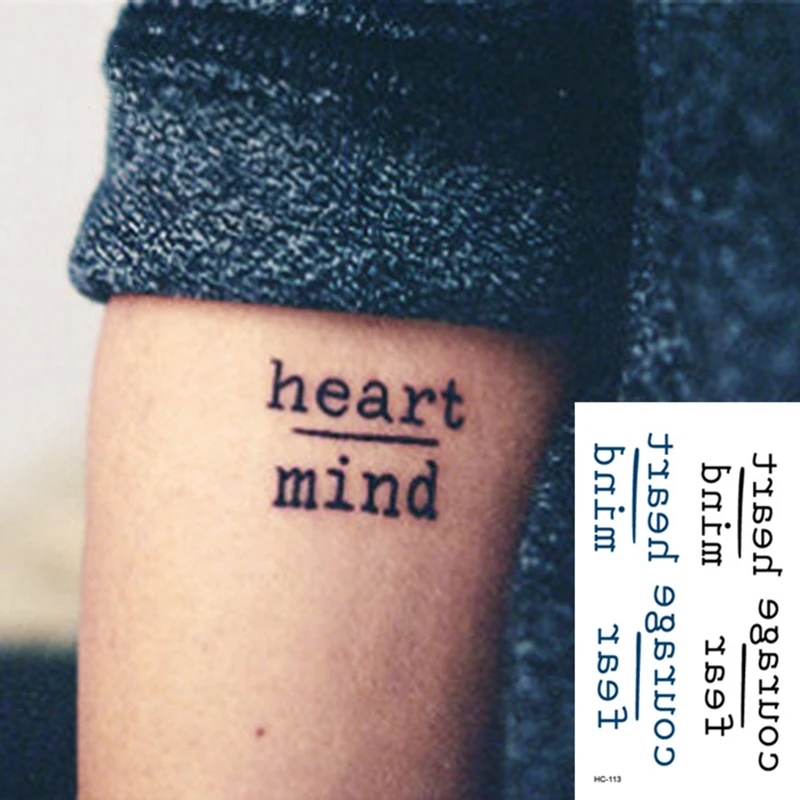 

HC-113/Rocooart Waterproof Temporary Tattoo Stickers Courage Fear Heart Mind Letters Design Water Transfer Harajuku Fake Tattoo
