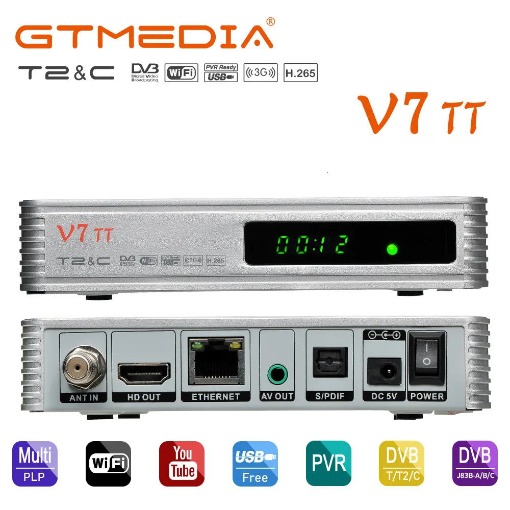 

GTMEDIA V7 TT Terrestrial TV Receiver DVB-T2 Cable Decoder H.265 HEVC 10Bit Tuner USB WIFI TDT Set Top Box Stock in Italy/Spain