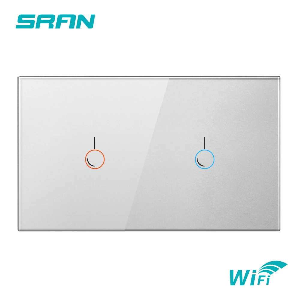 Настенный Беспроводной Выключатель SRAN английская 2 клавиши Wi Fi сенсорный