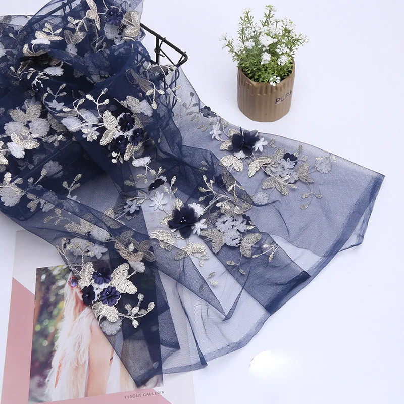 Высококачественная Тюлевая кружевная ткань с цветочным принтом для платья