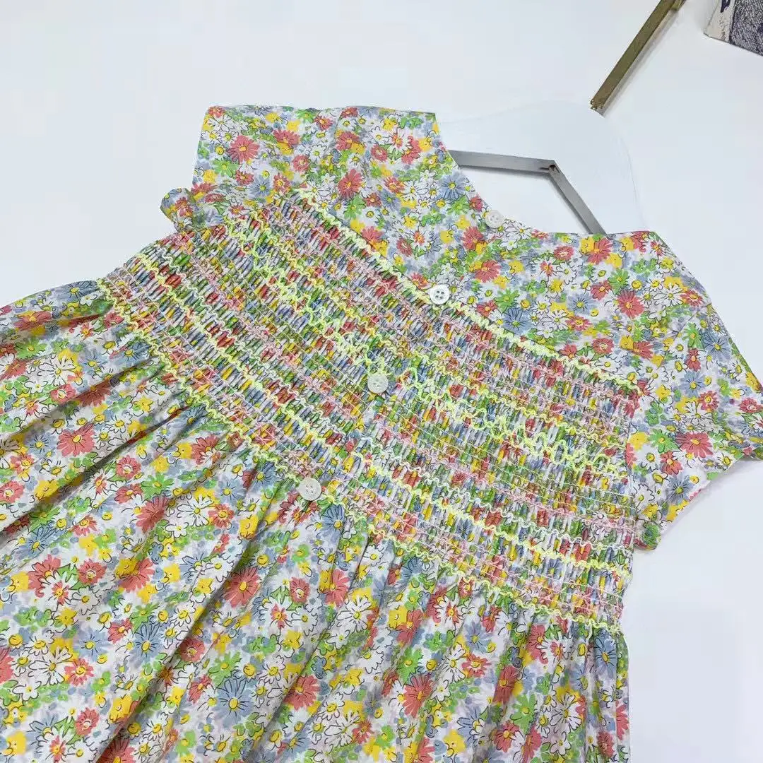 

Instock !! 2021 New Summer small Flower Bp Cherry style Children's Girls Dress Cotton 3 4 6 8 10 12Years