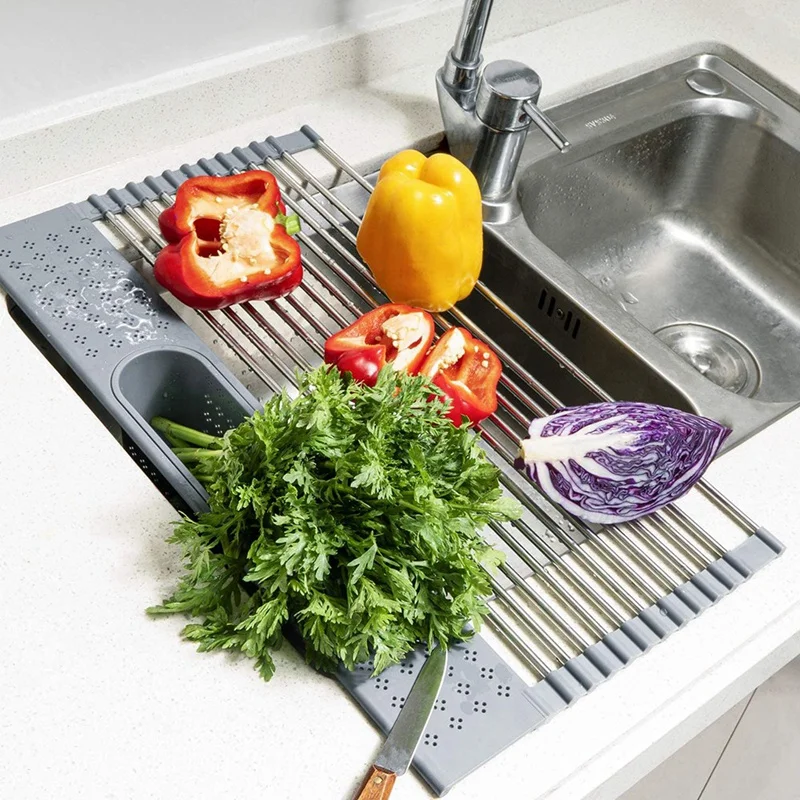 

Roll Up Dish Drying Rack Over the Sink Dish Drying Rack with Utensil Holder Foldable Stainless Steel Dish Drainer