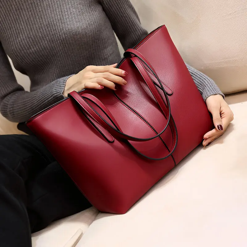 

Leather One-Shoulder Big Bag for Women 2021 New Fashion All-Match Simple Large Capacity Totes Hand-Carrying Leather Women's Bag