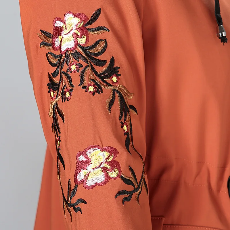 

Fashion hooded trench coat women coat Spring autumn embroidery Large size Windbreaker middle aged female Casual trench Outerwear