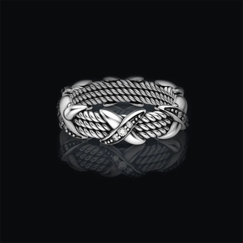 

3 Colors Creative Female Ring Jewelry X-Shaped Chain Zirconia Crystal Ring for Women Party Jewelry Accessories