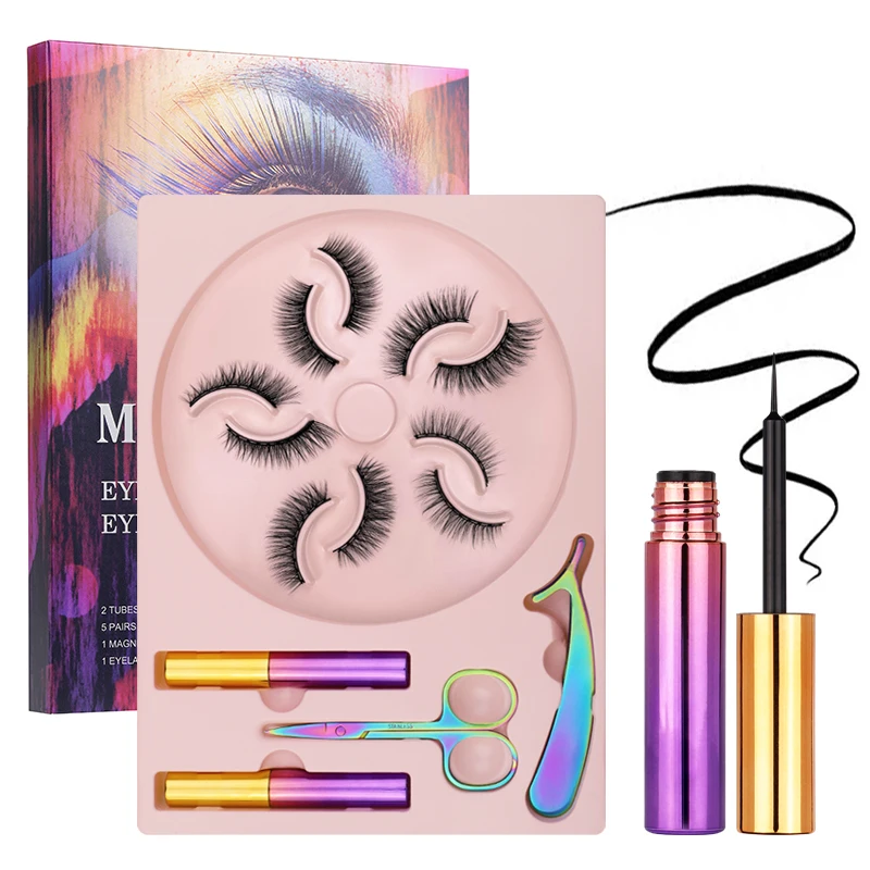 

5 Pairs Reusable Magnetic Eyelashes Set With Scissors Handmade 3D Mink Eyelashes Extended False Eyelashes Eyes Makeup Tools TSLM