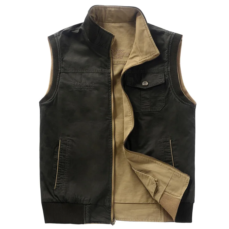 

Джинсовый жилет Nianjeep, Мужской двухсторонний жилет, хлопковый жилет в стиле милитари, цвета хаки, размера плюс, L-4XL, 5XL