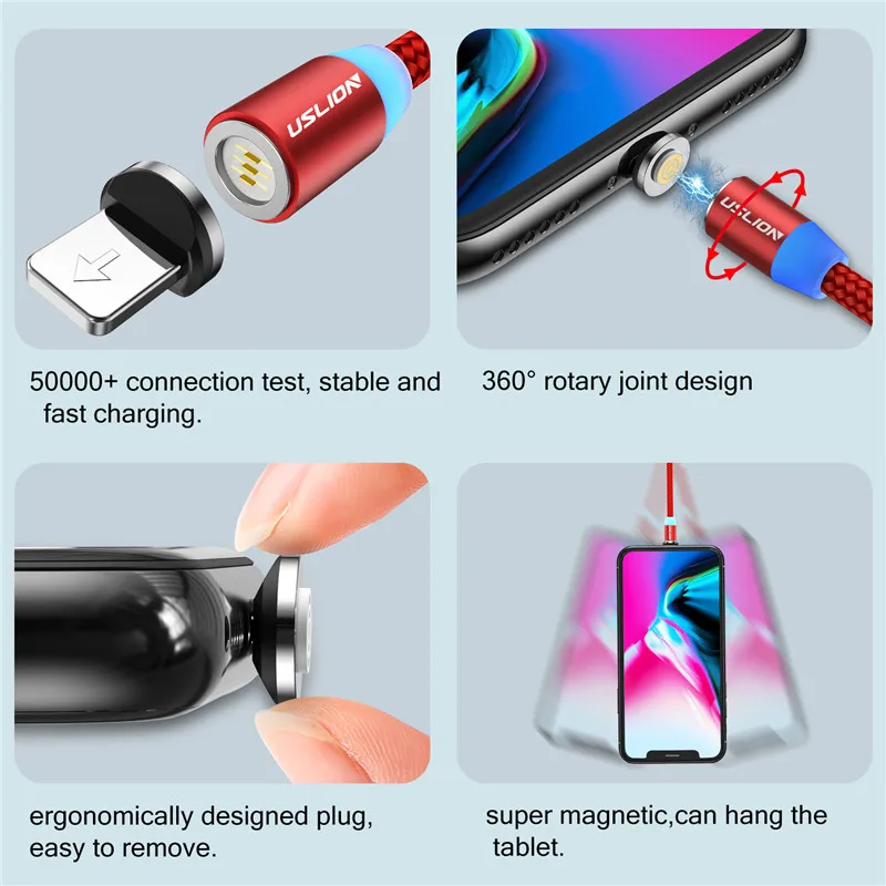 USB кабель USLION 3A для быстрой зарядки и передачи данных iPhone 7 8 Plus XR Micro Type C Xiaomi|Кабели