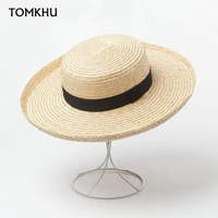 tomkhu women elegant roll up brim summer straw hat outdoor wide brim sun hats for ladies black band fedora beach boater hat
