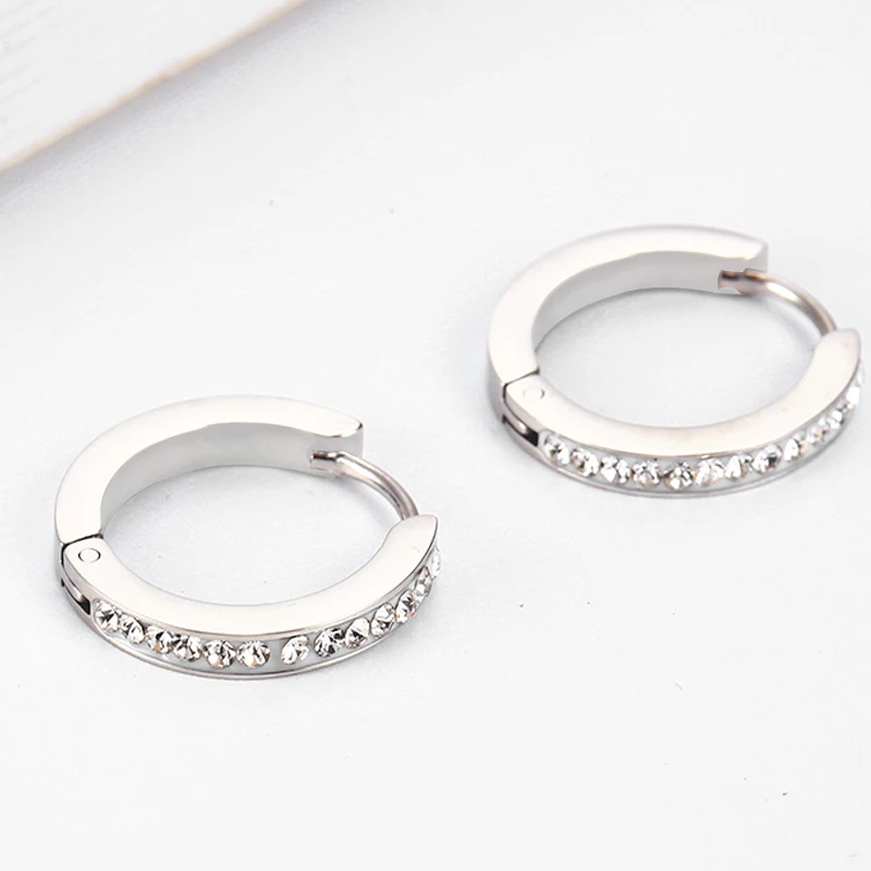 Silver color OUFEI серьги-кольца для женщин розовое золото круглые серьги со стразами милые модные серьги из нержавеющей стали Роскошные корейские ювелирные изделия - Окраска металла: Silver color