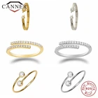Женское Открытое кольцо CANNER из настоящего стерлингового серебра 925 пробы, в стиле INS, с круглым цирконием, изящная Свадебная бижутерия, минималистичный подарок