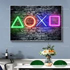 Плакаты для Playstation. Playstation Wall Art. Принты Playstation. Playstation Button домашний декор неоновый эффект холст плавающая рамка
