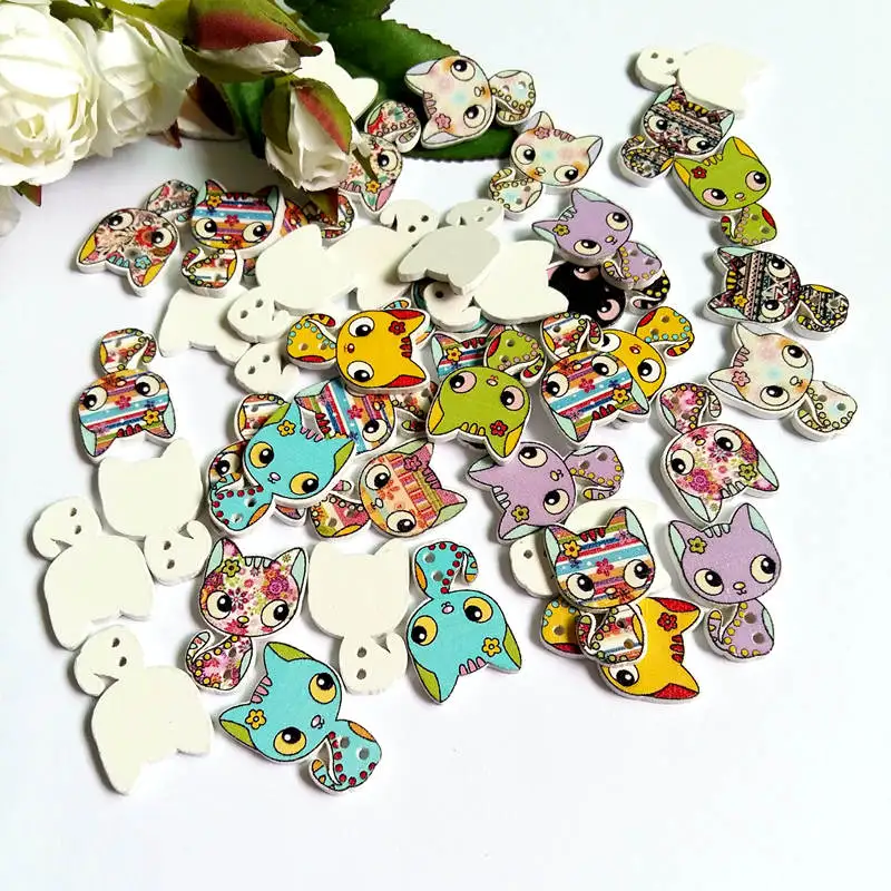 

50pcs/lot mix color cat Wooden Buttons for Crafts DIY Sewing Accessories Decorative Buttons Sewing Scrapbooking