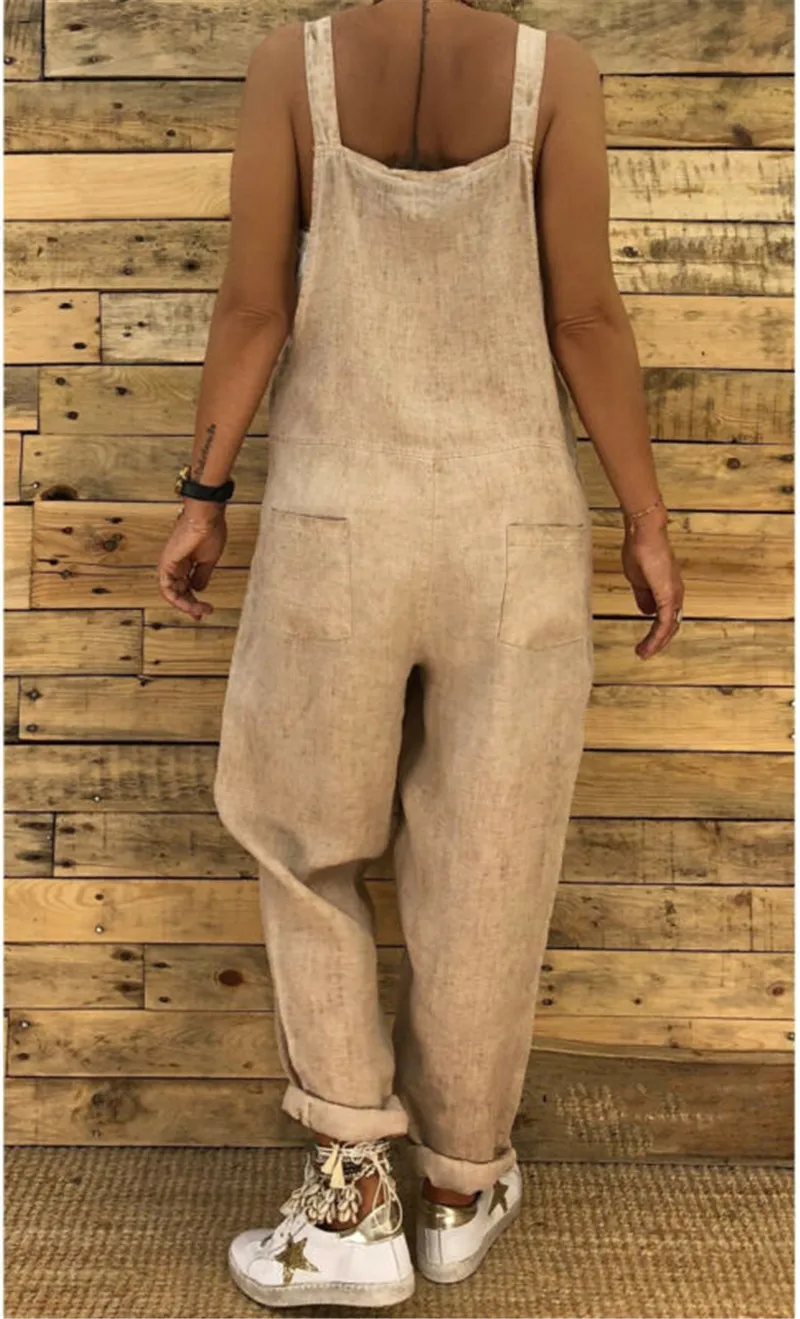 

New Fashion Strap Overalls Harem Trousers Women Solid Baggy Casual Sleeveless Jumpsuit Pants