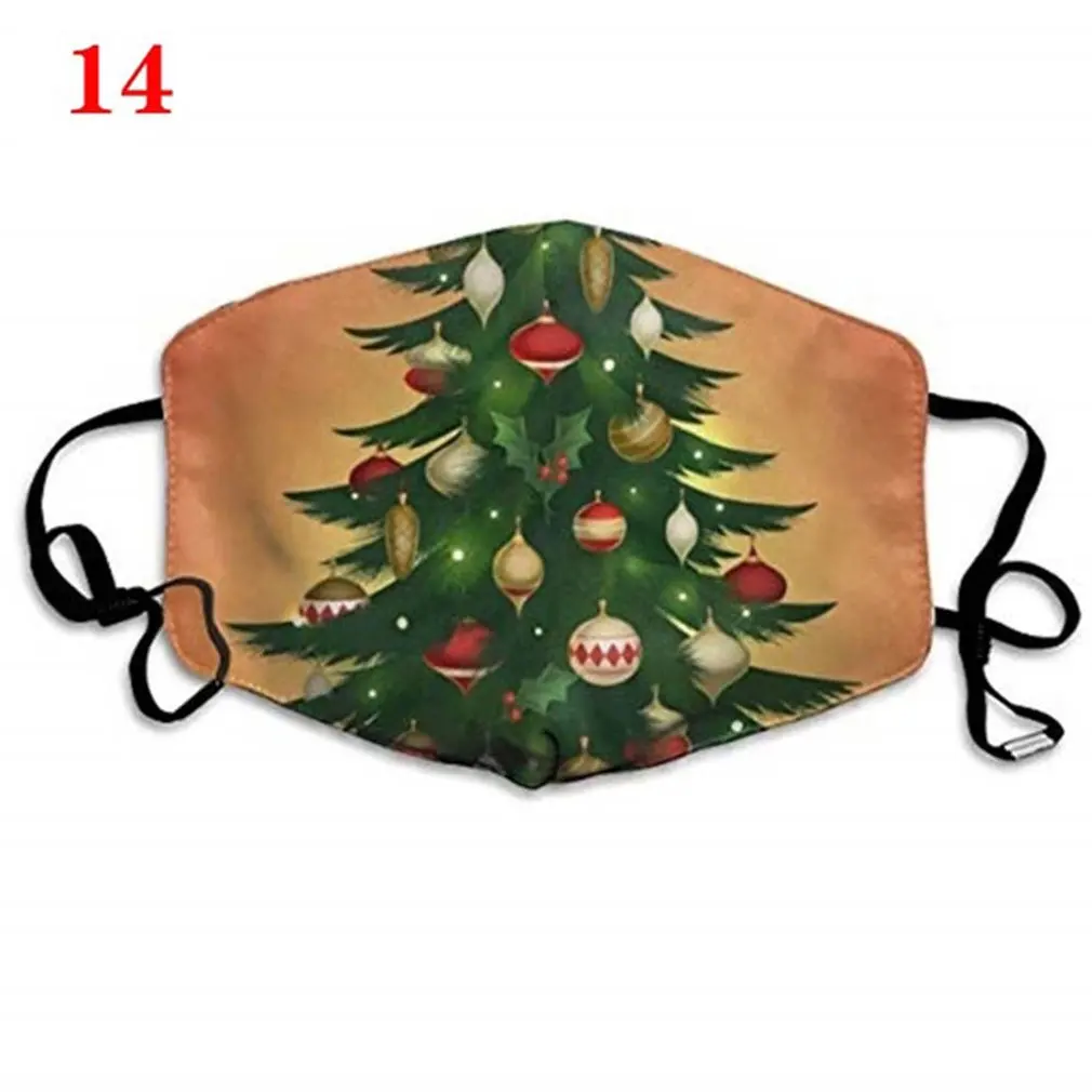 

Christmas Unisex Printed Masks Christmas Tree Santa Claus Printed Adjustable Breathable Washable Windproof Masks