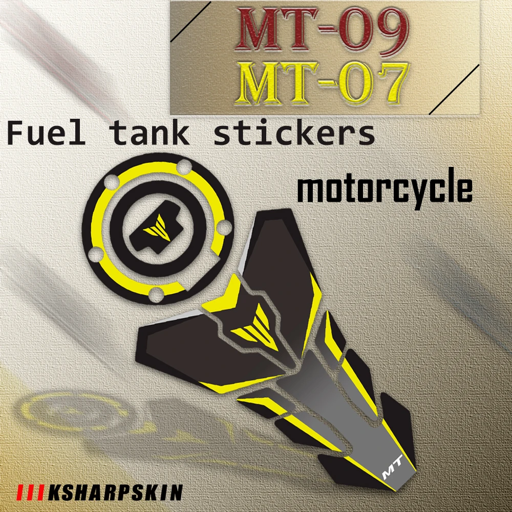 New Motorcycle Fuel Tank Cover 3D Fish Bone Anti-scratch Sticker Waterproof Fuel Tank Cap Decal For YAMAHA MT-03 MT-07 MT-09