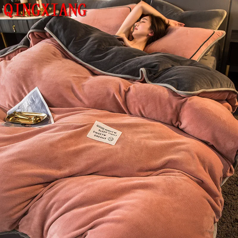 

2021 Winter Thick Warm Milk Cashmere Bedding Textile 4 Pieces New Flannel Sheet Duvet Cover Summer Velvet Air Condition Quilt